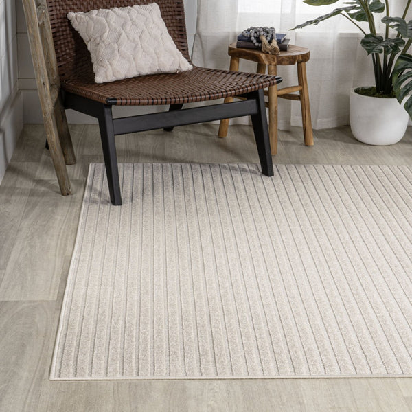 HomeRoots 8' X 10' Striped Ivory and Cream Area Rug - Elegant Indoor/Outdoor Style with Durable Performance 703413
