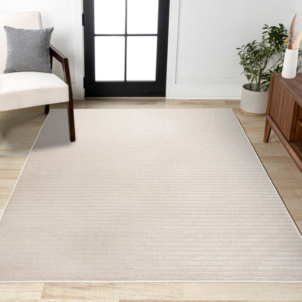 HomeRoots 8' X 10' Striped Ivory and Cream Area Rug - Elegant Indoor/Outdoor Style with Durable Performance 703413