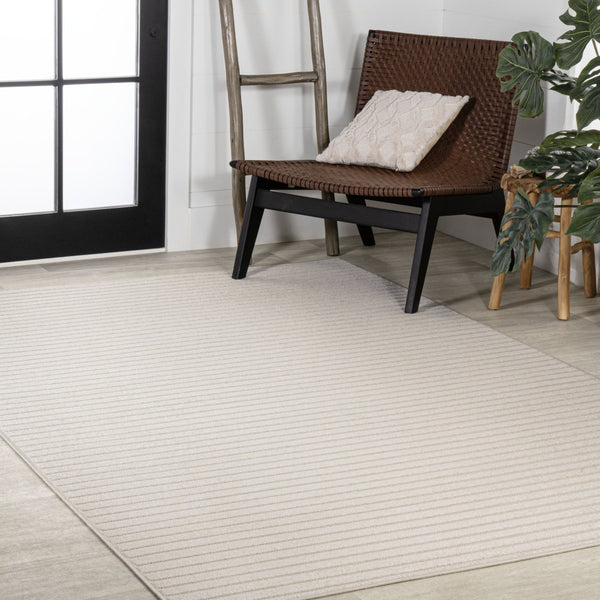 HomeRoots 8' X 10' Striped Ivory and Cream Area Rug - Elegant Indoor/Outdoor Style with Durable Performance 703413
