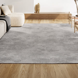 HomeRoots 8' Gray and Ivory Striped Area Rug - Indoor Outdoor, Durable, Low-Maintenance, Versatile Design, 8x10 ft 703414