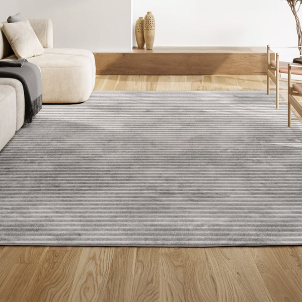 HomeRoots 8' Gray and Ivory Striped Area Rug - Indoor Outdoor, Durable, Low-Maintenance, Versatile Design, 8x10 ft 703414