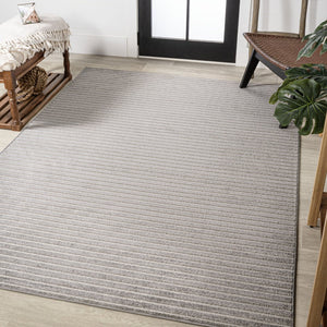 HomeRoots 8' Gray and Ivory Striped Area Rug - Indoor Outdoor, Durable, Low-Maintenance, Versatile Design, 8x10 ft 703414