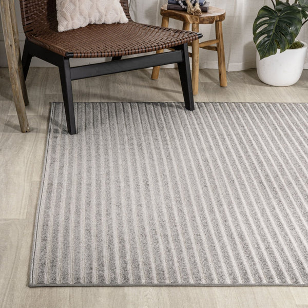 HomeRoots 8' Gray and Ivory Striped Area Rug - Indoor Outdoor, Durable, Low-Maintenance, Versatile Design, 8x10 ft 703414