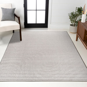 HomeRoots 8' Gray and Ivory Striped Area Rug - Indoor Outdoor, Durable, Low-Maintenance, Versatile Design, 8x10 ft 703414