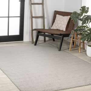 HomeRoots 8' Gray and Ivory Striped Area Rug - Indoor Outdoor, Durable, Low-Maintenance, Versatile Design, 8x10 ft 703414