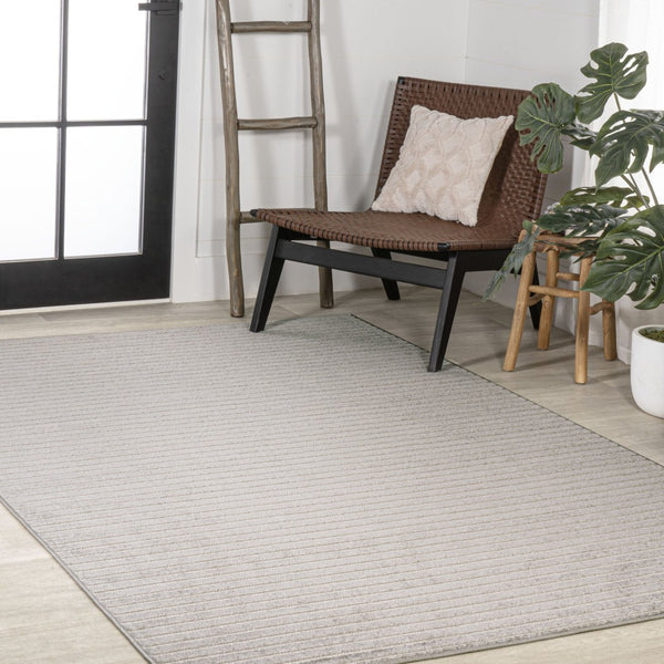 HomeRoots 8' Gray and Ivory Striped Area Rug - Indoor Outdoor, Durable, Low-Maintenance, Versatile Design, 8x10 ft 703414