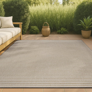 HomeRoots 8' X 10' Beige and Cream Striped Area Rug – Stylish, Durable, Indoor/Outdoor Solution for Any Space 703418