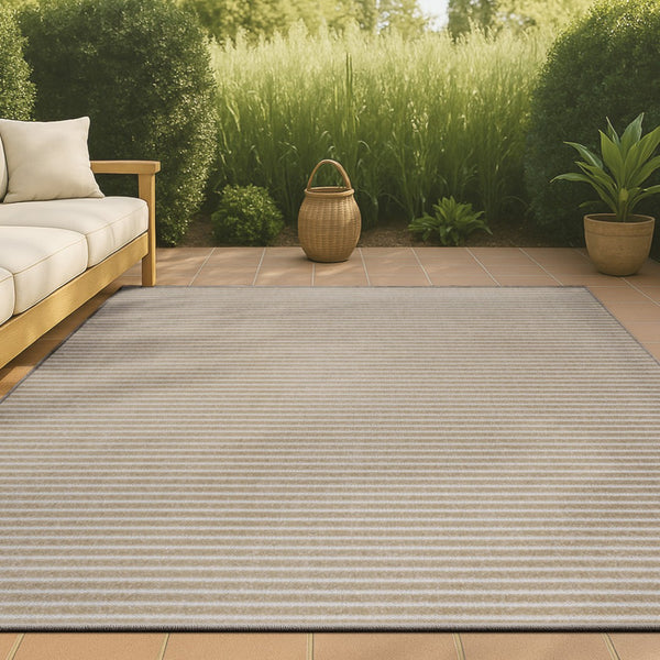 HomeRoots 8' X 10' Beige and Cream Striped Area Rug – Stylish, Durable, Indoor/Outdoor Solution for Any Space 703418