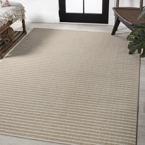 HomeRoots 8' X 10' Beige and Cream Striped Area Rug – Stylish, Durable, Indoor/Outdoor Solution for Any Space 703418