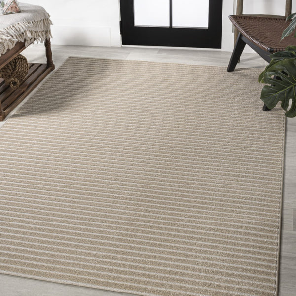HomeRoots 8' X 10' Beige and Cream Striped Area Rug – Stylish, Durable, Indoor/Outdoor Solution for Any Space 703418