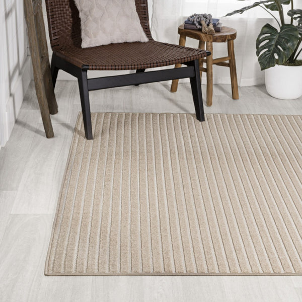 HomeRoots 8' X 10' Beige and Cream Striped Area Rug – Stylish, Durable, Indoor/Outdoor Solution for Any Space 703418