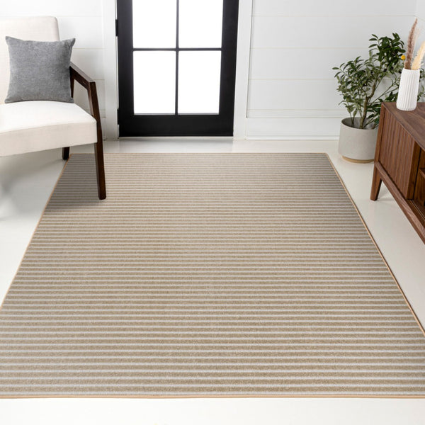 HomeRoots 8' X 10' Beige and Cream Striped Area Rug – Stylish, Durable, Indoor/Outdoor Solution for Any Space 703418