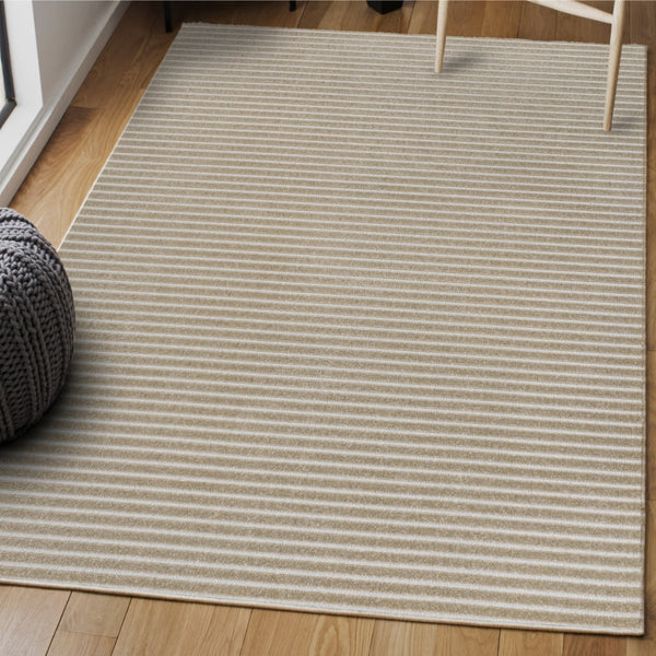 HomeRoots 8' X 10' Beige and Cream Striped Area Rug – Stylish, Durable, Indoor/Outdoor Solution for Any Space 703418