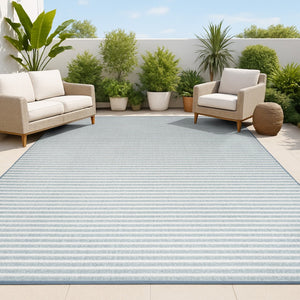 HomeRoots 8' X 10' Blue and Ivory Striped Area Rug - Durable Indoor/Outdoor Comfort with Coastal Charm 703419