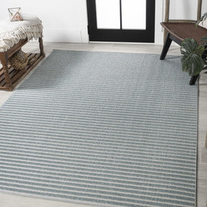 HomeRoots 8' X 10' Blue and Ivory Striped Area Rug - Durable Indoor/Outdoor Comfort with Coastal Charm 703419