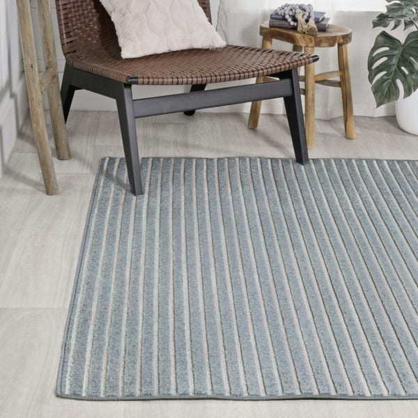 HomeRoots 8' X 10' Blue and Ivory Striped Area Rug - Durable Indoor/Outdoor Comfort with Coastal Charm 703419
