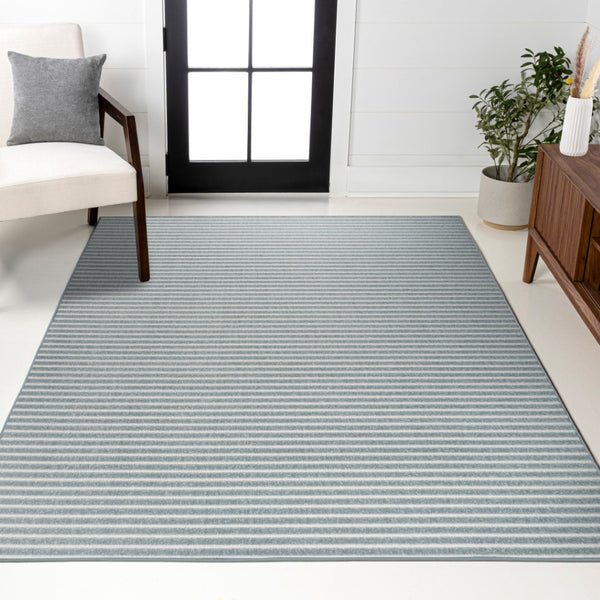 HomeRoots 8' X 10' Blue and Ivory Striped Area Rug - Durable Indoor/Outdoor Comfort with Coastal Charm 703419