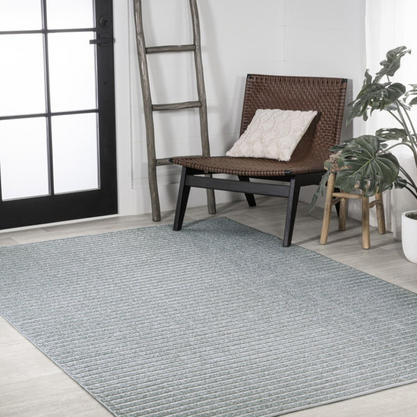 HomeRoots 8' X 10' Blue and Ivory Striped Area Rug - Durable Indoor/Outdoor Comfort with Coastal Charm 703419