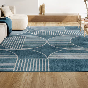 HomeRoots 8' X 10' Navy Blue and Cream Striped Indoor-Outdoor Area Rug for Timeless Style and Durability 703422