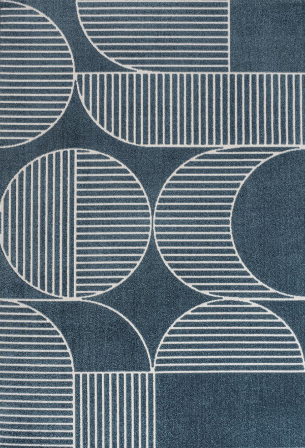 HomeRoots 8' X 10' Navy Blue and Cream Striped Indoor-Outdoor Area Rug for Timeless Style and Durability 703422