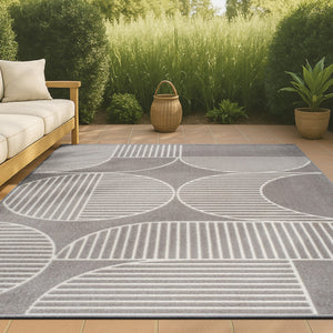 HomeRoots 8' Gray and Cream Striped Area Rug - Durable Indoor/Outdoor Comfort for Stylish Living Spaces & Patios 703423