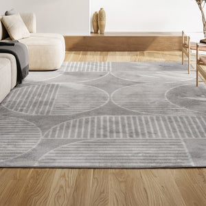HomeRoots 8' Gray and Cream Striped Area Rug - Durable Indoor/Outdoor Comfort for Stylish Living Spaces & Patios 703423