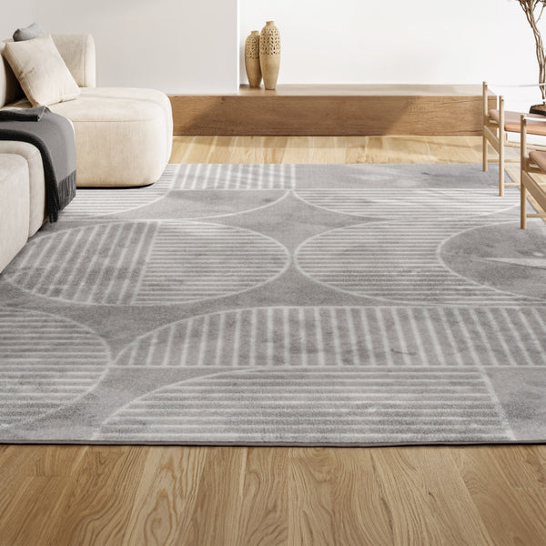 HomeRoots 8' Gray and Cream Striped Area Rug - Durable Indoor/Outdoor Comfort for Stylish Living Spaces & Patios 703423