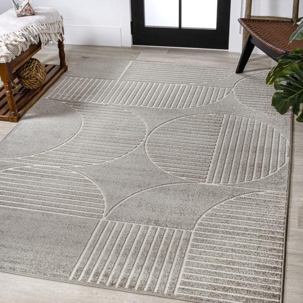 HomeRoots 8' Gray and Cream Striped Area Rug - Durable Indoor/Outdoor Comfort for Stylish Living Spaces & Patios 703423