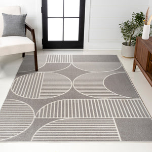 HomeRoots 8' Gray and Cream Striped Area Rug - Durable Indoor/Outdoor Comfort for Stylish Living Spaces & Patios 703423