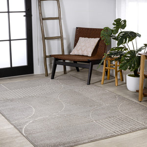 HomeRoots 8' Gray and Cream Striped Area Rug - Durable Indoor/Outdoor Comfort for Stylish Living Spaces & Patios 703423
