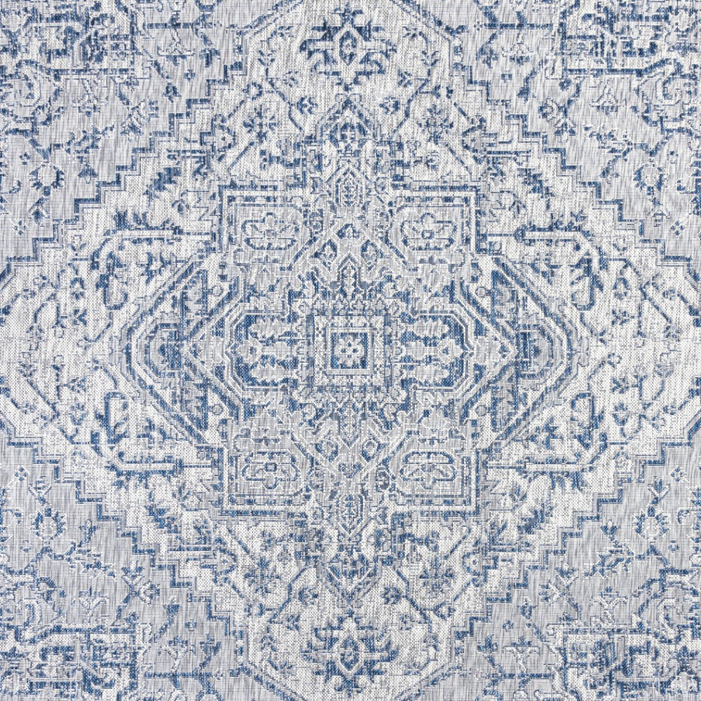 HomeRoots 6' Contemporary Navy Blue & Gray Square Medallion Rug for Indoor/Outdoor Spaces - Stylish & Durable 703430
