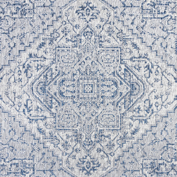 HomeRoots 6' Contemporary Navy Blue & Gray Square Medallion Rug for Indoor/Outdoor Spaces - Stylish & Durable 703430