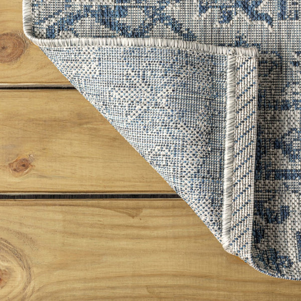 HomeRoots 6' Contemporary Navy Blue & Gray Square Medallion Rug for Indoor/Outdoor Spaces - Stylish & Durable 703430