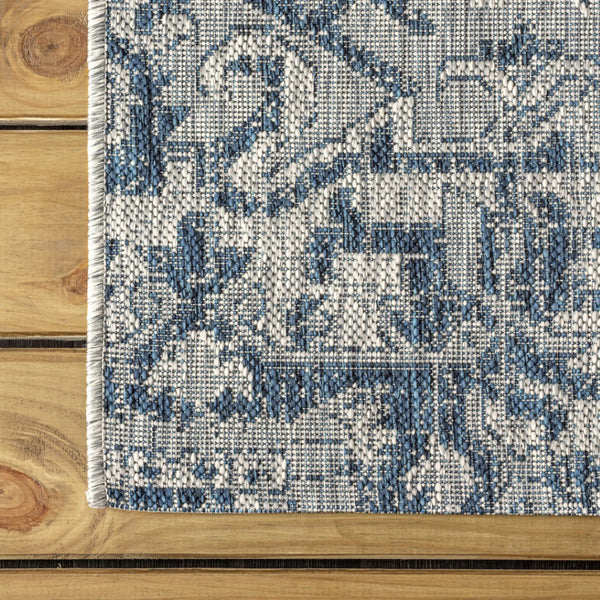 HomeRoots 6' Contemporary Navy Blue & Gray Square Medallion Rug for Indoor/Outdoor Spaces - Stylish & Durable 703430