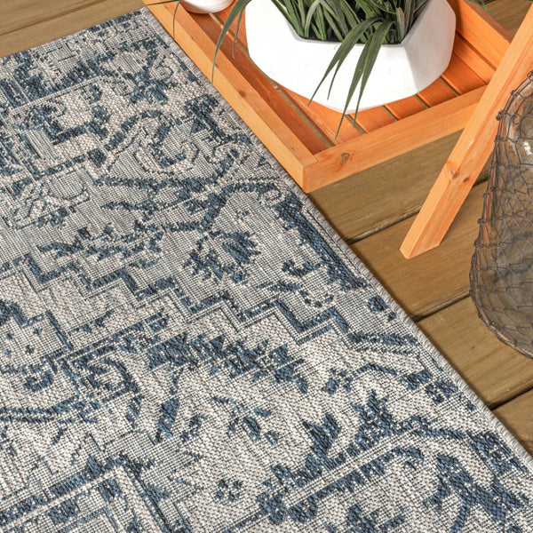 HomeRoots 6' Contemporary Navy Blue & Gray Square Medallion Rug for Indoor/Outdoor Spaces - Stylish & Durable 703430