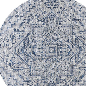 HomeRoots 8' Navy Blue and Gray Round Medallion Rug - Stylish, Durable, Easy-Clean Area Rug for Indoors/Outdoors 703431