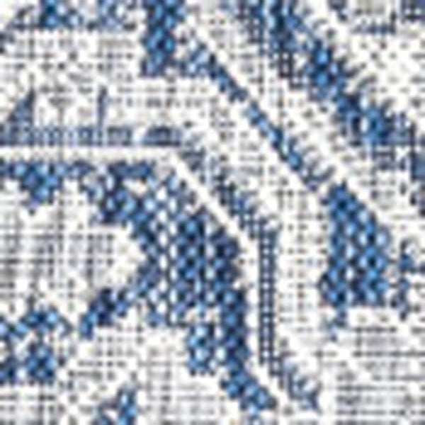 HomeRoots 8' Square Medallion Indoor Outdoor Area Rug in Navy Blue & Gray - Modern, Durable Design for Any Space 703432