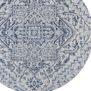 HomeRoots 9' Navy Blue and Gray Round Medallion Rug - Stylish, Durable, Indoor/Outdoor Design for Any Space 703433