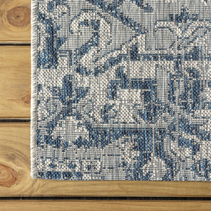 HomeRoots 9' Navy Blue and Gray Square Medallion Area Rug - Stylish, Durable Design for Indoor/Outdoor Spaces 703434