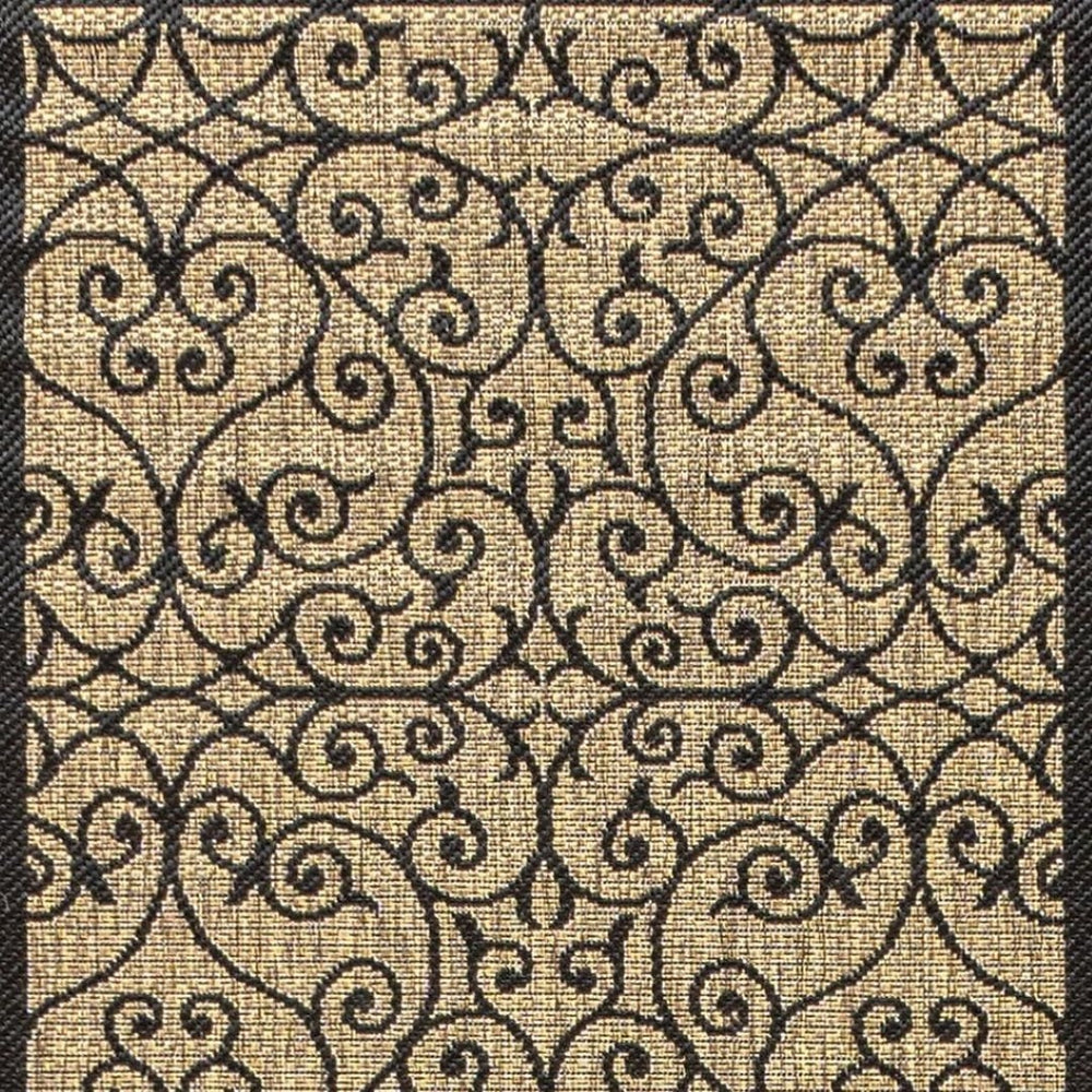 HomeRoots 20' Geometric Black and Khaki Indoor Outdoor Runner Rug – Durable, Stylish, Low-Maintenance Design! 703436