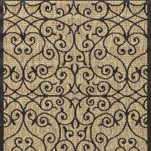 HomeRoots 20' Geometric Black and Khaki Indoor Outdoor Runner Rug – Durable, Stylish, Low-Maintenance Design! 703436