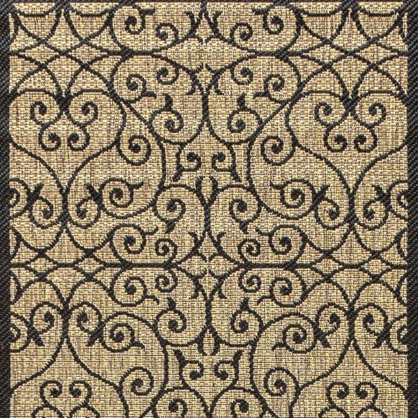 HomeRoots 20' Geometric Black and Khaki Indoor Outdoor Runner Rug – Durable, Stylish, Low-Maintenance Design! 703436
