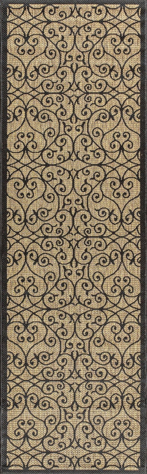 HomeRoots 20' Geometric Black and Khaki Indoor Outdoor Runner Rug – Durable, Stylish, Low-Maintenance Design! 703436