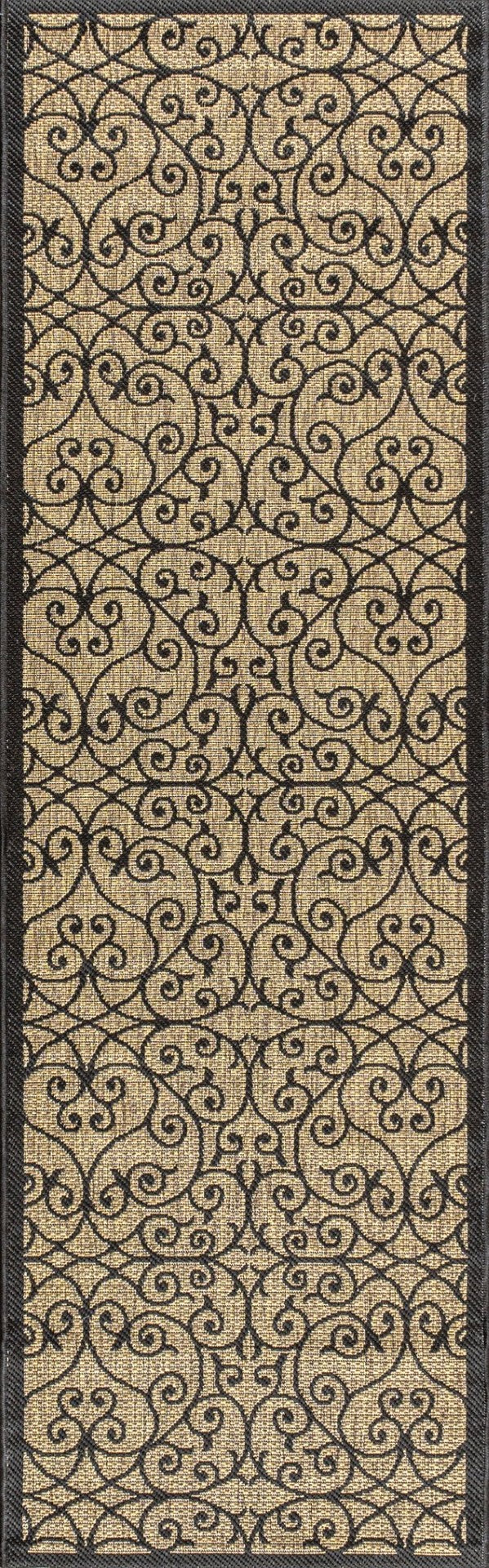 HomeRoots 20' Geometric Black and Khaki Indoor Outdoor Runner Rug – Durable, Stylish, Low-Maintenance Design! 703436