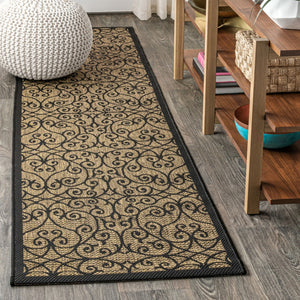 HomeRoots 20' Geometric Black and Khaki Indoor Outdoor Runner Rug – Durable, Stylish, Low-Maintenance Design! 703436