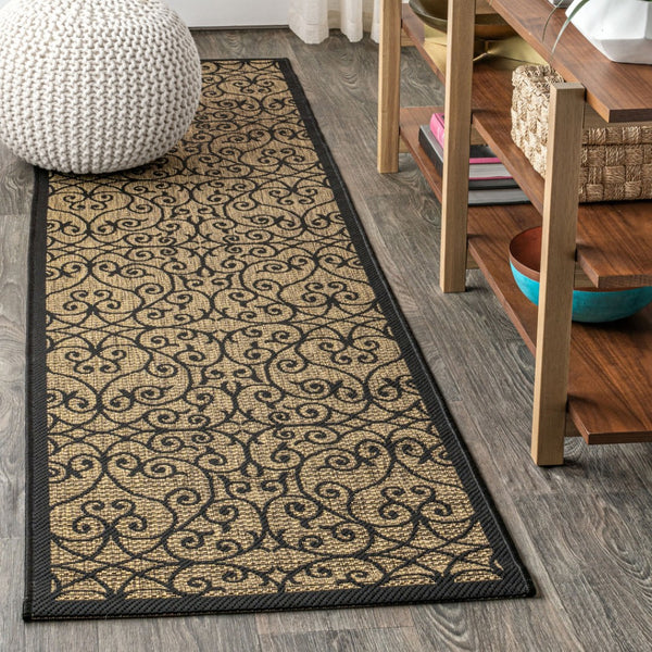 HomeRoots 20' Geometric Black and Khaki Indoor Outdoor Runner Rug – Durable, Stylish, Low-Maintenance Design! 703436