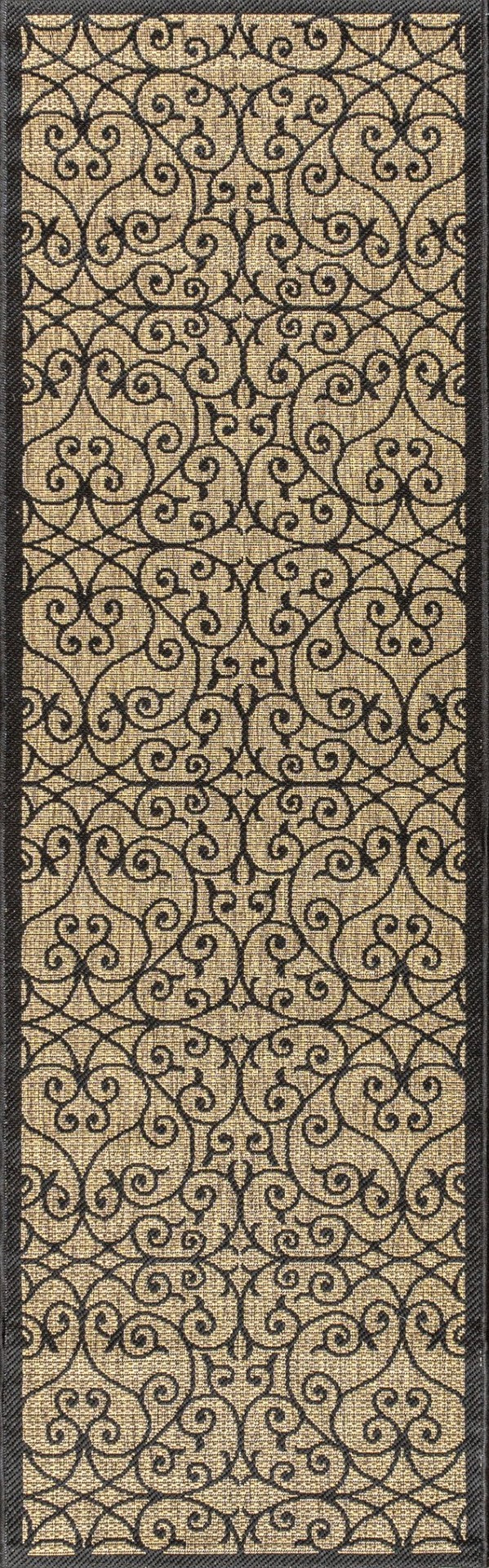 HomeRoots 20' Geometric Black and Khaki Indoor Outdoor Runner Rug – Durable, Stylish, Low-Maintenance Design! 703436