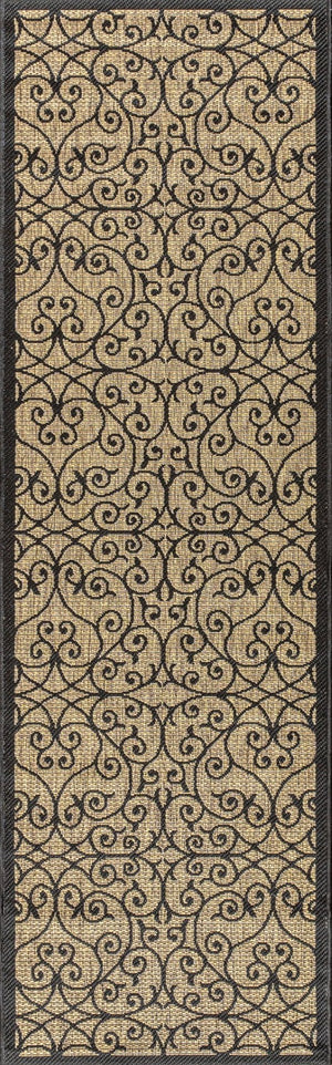 HomeRoots 20' Geometric Black and Khaki Indoor Outdoor Runner Rug – Durable, Stylish, Low-Maintenance Design! 703436
