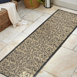 HomeRoots 20' Geometric Black and Khaki Indoor Outdoor Runner Rug – Durable, Stylish, Low-Maintenance Design! 703436