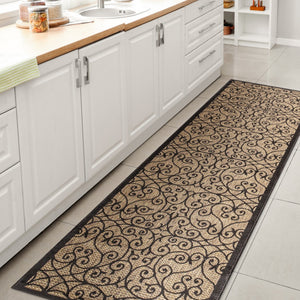 HomeRoots 20' Geometric Black and Khaki Indoor Outdoor Runner Rug – Durable, Stylish, Low-Maintenance Design! 703436